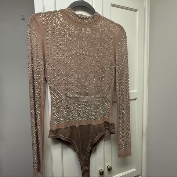 Tops - Nude Rhinestone Bodysuit